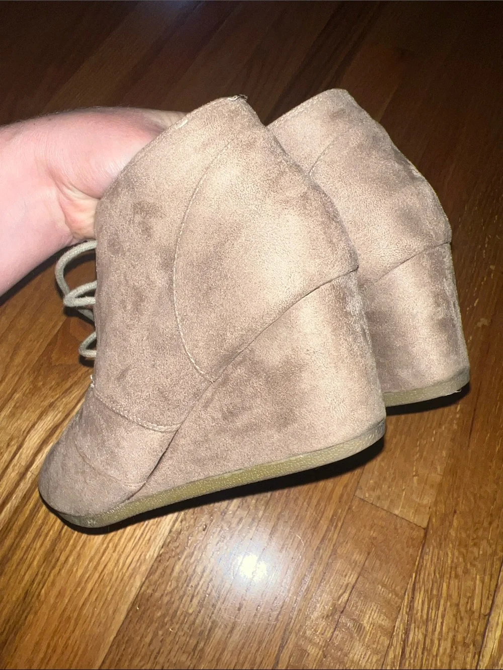 Women's Taupe Suede Wedge Ankle Boots with Laces